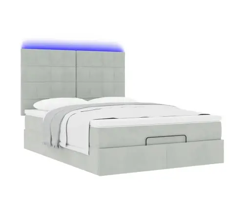 Osmaņu Gulta Ar Matračiem & Leds, Gaiši Pelēks, 140X190Cm Samts Vidaxl