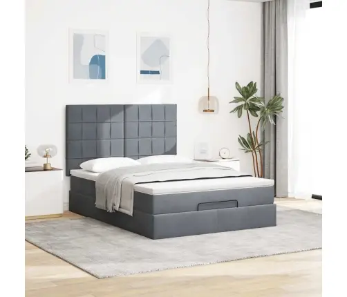 Osmaņu Gultas Rāmis Ar Matračiem Tumši Pelēks 140X190Cm Samts Vidaxl
