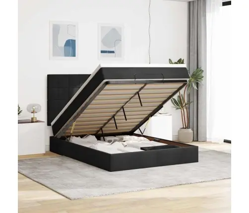 Osmaņu Gultas Rāmis Ar Matračiem Melns 140X190 Cm Samts Vidaxl