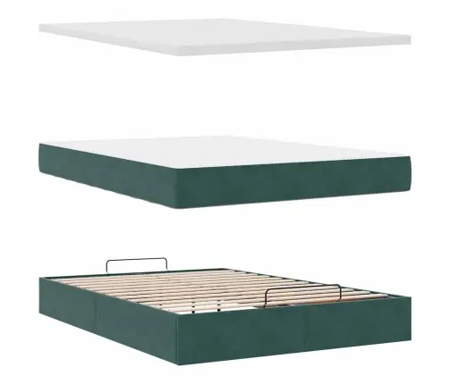 Osmaņu Gultas Rāmis Ar Matračiem Tumši Zaļš 140X190 Cm Samts Vidaxl