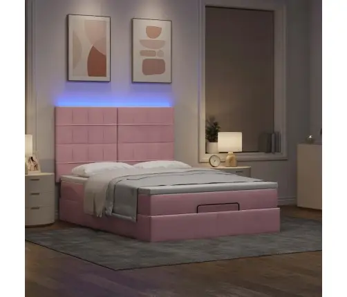 Osmaņu Gulta Ar Matračiem & Leds, Rozā, 140X190Cm, Samts Vidaxl