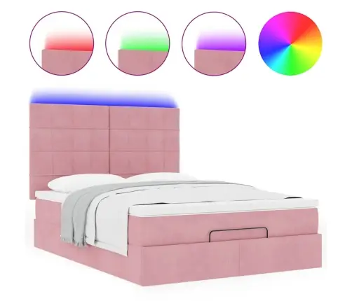 Osmaņu Gulta Ar Matračiem & Leds, Rozā, 140X190Cm, Samts Vidaxl