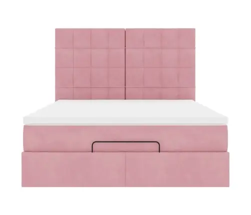 Osmaņu Gulta Ar Matračiem & Leds, Rozā, 140X190Cm, Samts Vidaxl