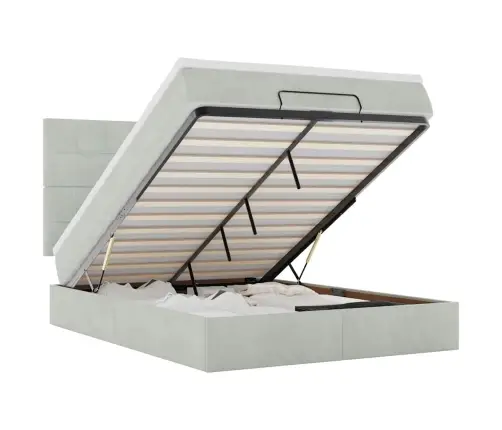 Ottomani Voodi Madratsitega Ja Led, Helehall, 140X200 cm Samet