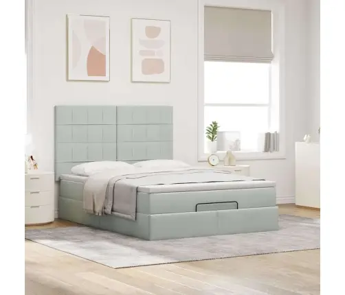 Ottomani Voodi Madratsitega Ja Led, Helehall, 140X200 cm Samet