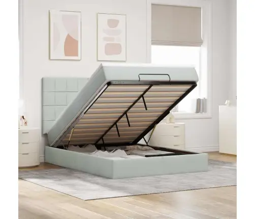 Ottomani Voodi Madratsitega Ja Led, Helehall, 140X200 cm Samet