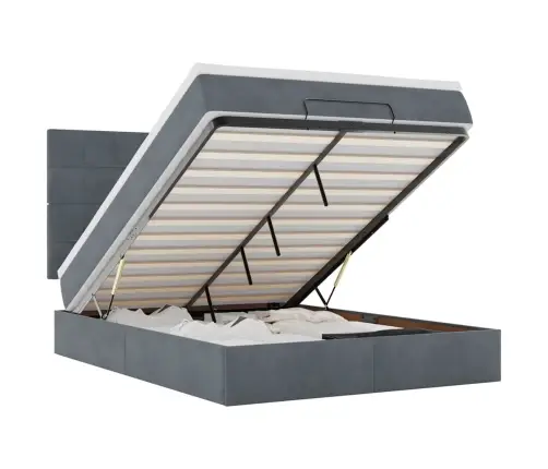 Ottomani Voodi Madratsitega Ja Led, Tumehall, 140X200cm Samet