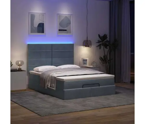 Ottomani Voodi Madratsitega Ja Led, Tumehall, 140X200cm Samet