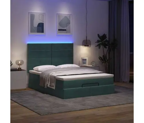 Osmaņu Gulta Ar Matračiem & Leds, Tumši Zaļš, 140X200Cm, Samts Vidaxl