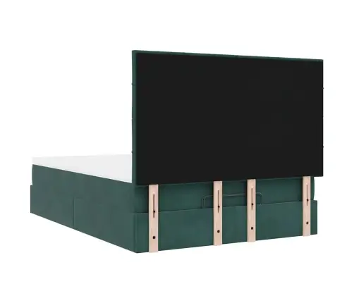 Osmaņu Gulta Ar Matračiem & Leds, Tumši Zaļš, 140X200Cm, Samts Vidaxl