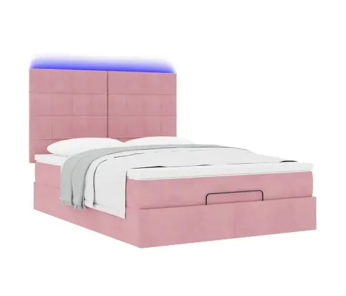 Osmaņu Gulta Ar Matračiem & Leds, Rozā, 140X200Cm, Samts Vidaxl