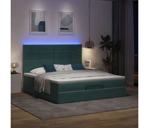 Osmaņu Gultas Rāmis Ar Matračiem Tumši Zaļš 160X200Cm Audums Vidaxl