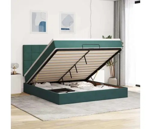 Osmaņu Gultas Rāmis Ar Matračiem Tumši Zaļš 160X200Cm Audums Vidaxl