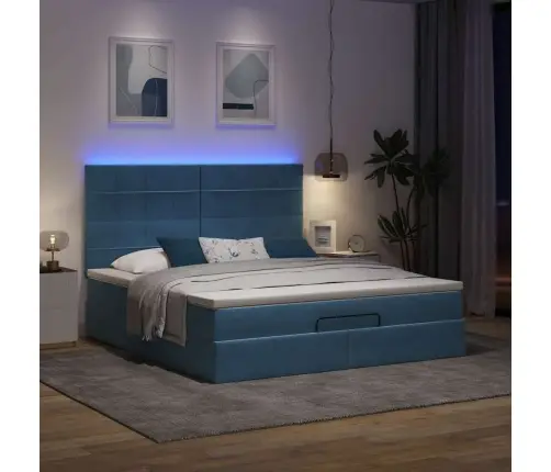 Osmaņu Gultas Rāmis Ar Matračiem Tumši Zils 160X200Cm Audums Vidaxl
