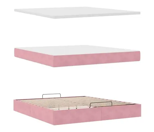 Osmaņu Gultas Rāmis Ar Matračiem Rozā 160X200Cm Audums Vidaxl