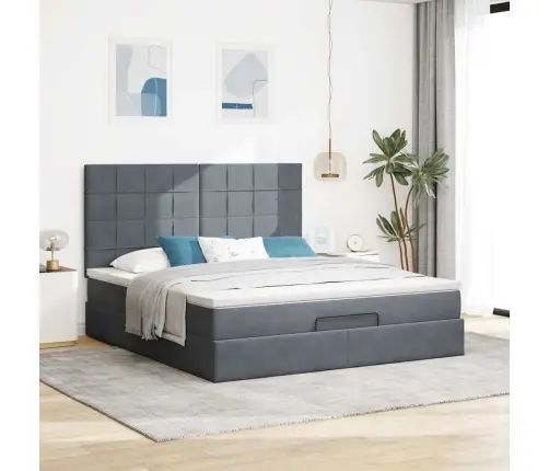 Osmaņu Gultas Rāmis Ar Matračiem Tumši Pelēks 180X200Cm Audums Vidaxl