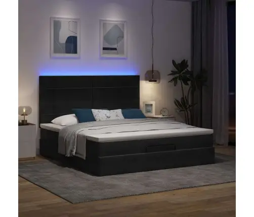 Osmaņu Gultas Rāmis Ar Matračiem Melns 180X200Cm Audums Vidaxl