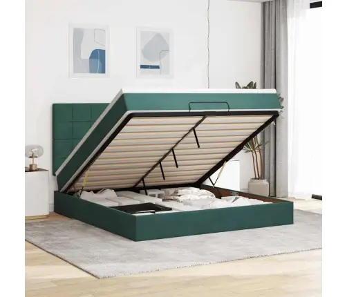 Osmanų Lovos Rėmas Su Čiužiniais, Žalias, 180X200cm Aksomas