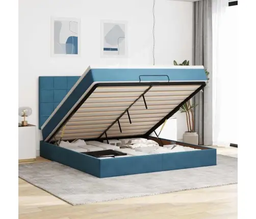 Osmanų Lovos Rėmas Su Čiužiniais, Mėlynas, 180X200cm Aksomas