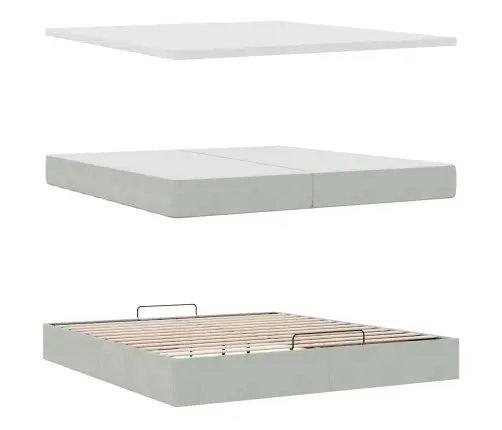 Osmanų Lovos Rėmas Su Čiužiniais, Pilkas, 200X200cm Aksomas