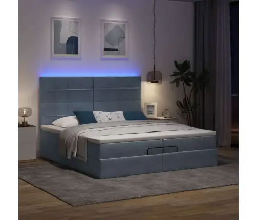 Ottomani Voodiraam Madratsitega, Tumehall, 200X200 cm Samet