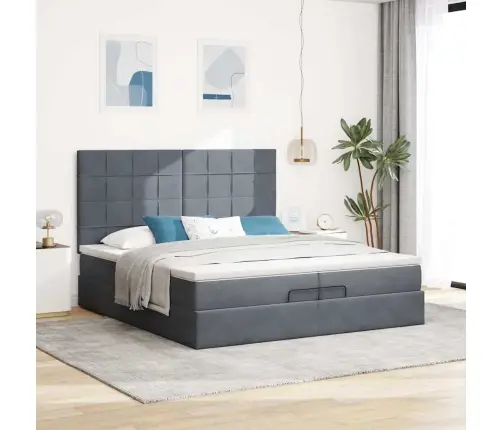 Ottomani Voodiraam Madratsitega, Tumehall, 200X200 cm Samet