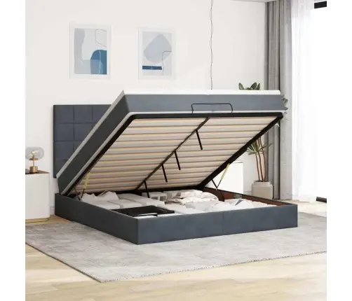 Ottomani Voodiraam Madratsitega, Tumehall, 200X200 cm Samet