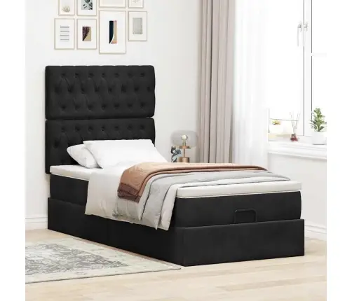 Ottomani Voodiraam Madratsitega, Must, 80X200 cm Samet