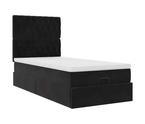 Ottomani Voodiraam Madratsitega, Must, 80X200 cm Samet