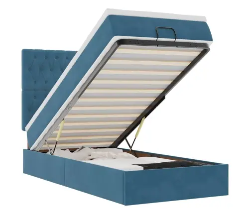 Osmanų Lovos Rėmas Su Čiužiniais, Mėlynas, 80X200cm Aksomas