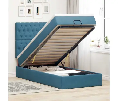 Osmanų Lovos Rėmas Su Čiužiniais, Mėlynas, 80X200cm Aksomas