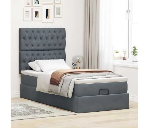 Osmaņu Gultas Rāmis Ar Matračiem Tumši Pelēks 90X190 Cm Samts Vidaxl