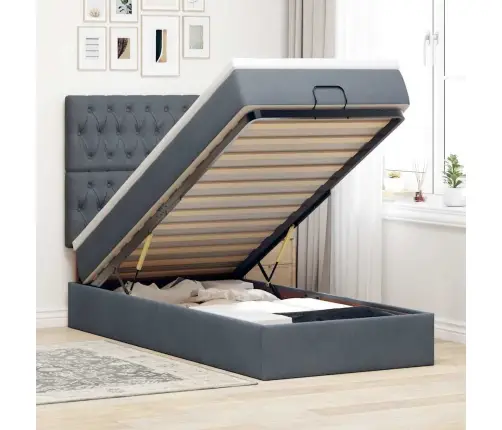 Osmaņu Gultas Rāmis Ar Matračiem Tumši Pelēks 90X190 Cm Samts Vidaxl