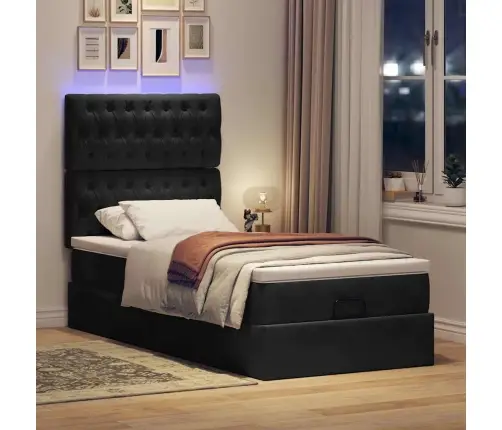 Osmaņu Gultas Rāmis Ar Matračiem Melns 90X190 Cm Samts Vidaxl