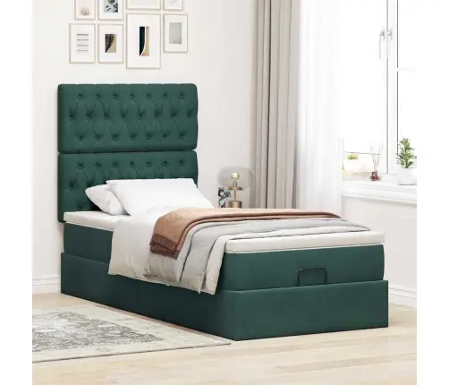 Osmaņu Gultas Rāmis Ar Matračiem Tumši Zaļš 90X190 Cm Samts Vidaxl