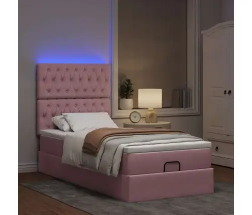 Ottomani Voodiraam Madratsitega, Roosa, 90X190 cm Samet