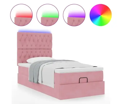 Ottomani Voodiraam Madratsitega, Roosa, 90X190 cm Samet