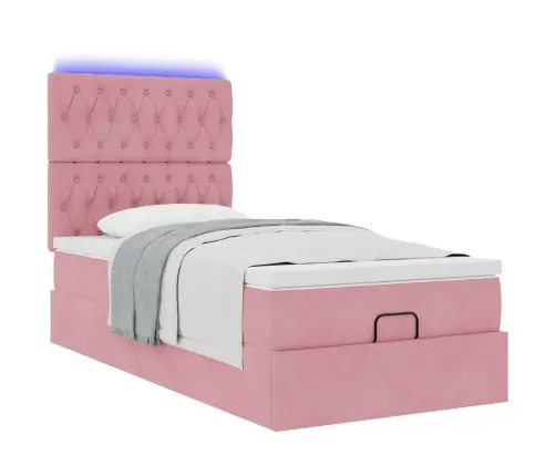 Ottomani Voodiraam Madratsitega, Roosa, 90X190 cm Samet