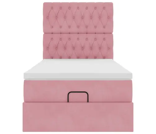 Ottomani Voodiraam Madratsitega, Roosa, 90X190 cm Samet