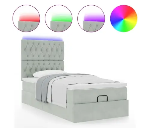 Ottomani Voodiraam Madratsitega, Helehall, 90X200 cm Samet