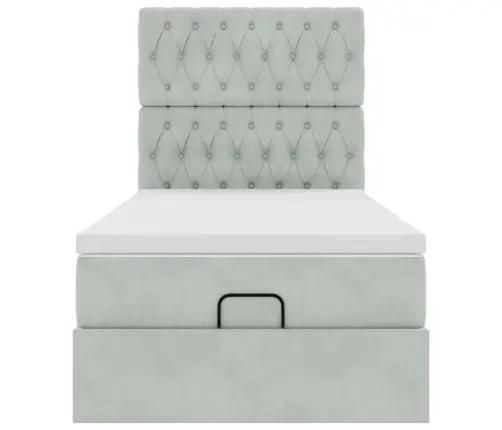 Ottomani Voodiraam Madratsitega, Helehall, 90X200 cm Samet