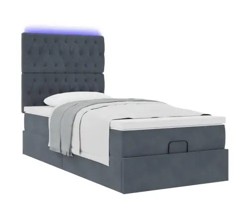 Ottomani Voodiraam Madratsitega, Tumehall, 90X200 cm Samet