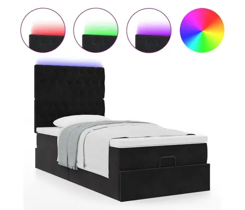 Osmanų Lovos Rėmas Su Čiužiniais, Juodas, 90X200cm Aksomas