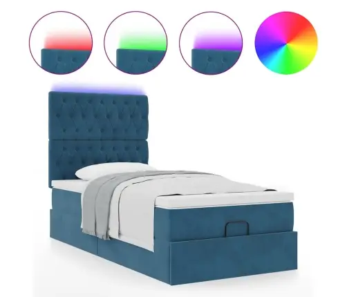 Osmanų Lovos Rėmas Su Čiužiniais, Mėlynas, 90X200cm Aksomas