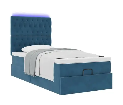 Osmanų Lovos Rėmas Su Čiužiniais, Mėlynas, 90X200cm Aksomas