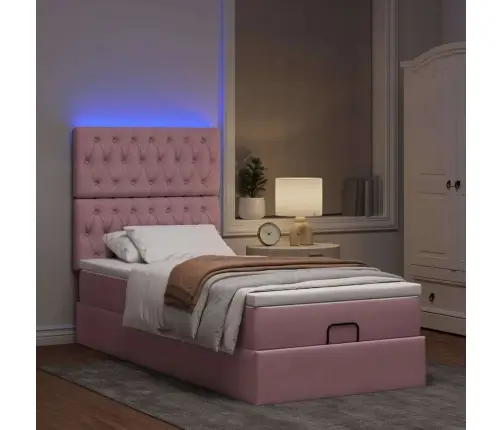 Osmaņu Gultas Rāmis Ar Matračiem Rozā 90X200Cm Samts Vidaxl