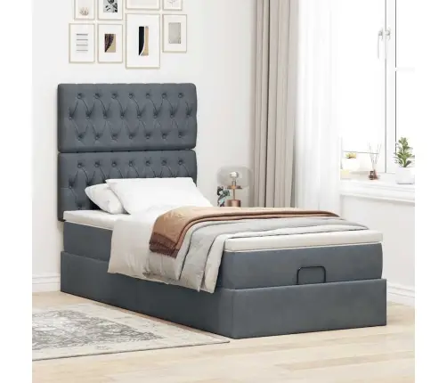 Osmanų Lovos Rėmas Su Čiužiniais, Pilkas, 100X200cm Aksomas