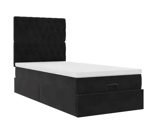 Ottomani Voodiraam Madratsitega, Must, 100X200cm Samet