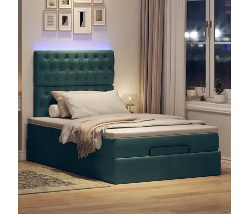 Osmaņu Gultas Rāmis Ar Matračiem Tumši Zaļš 120X190Cm Samts Vidaxl