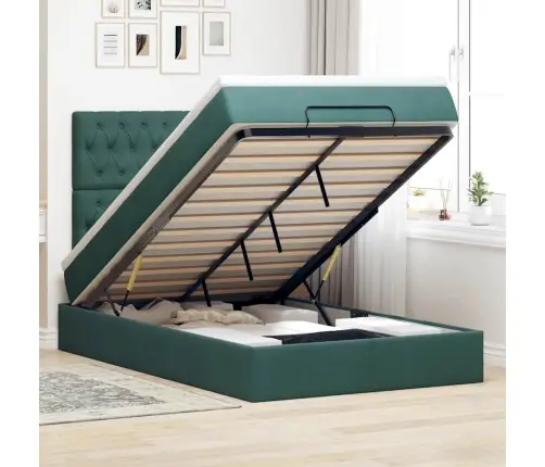 Osmaņu Gultas Rāmis Ar Matračiem Tumši Zaļš 120X190Cm Samts Vidaxl